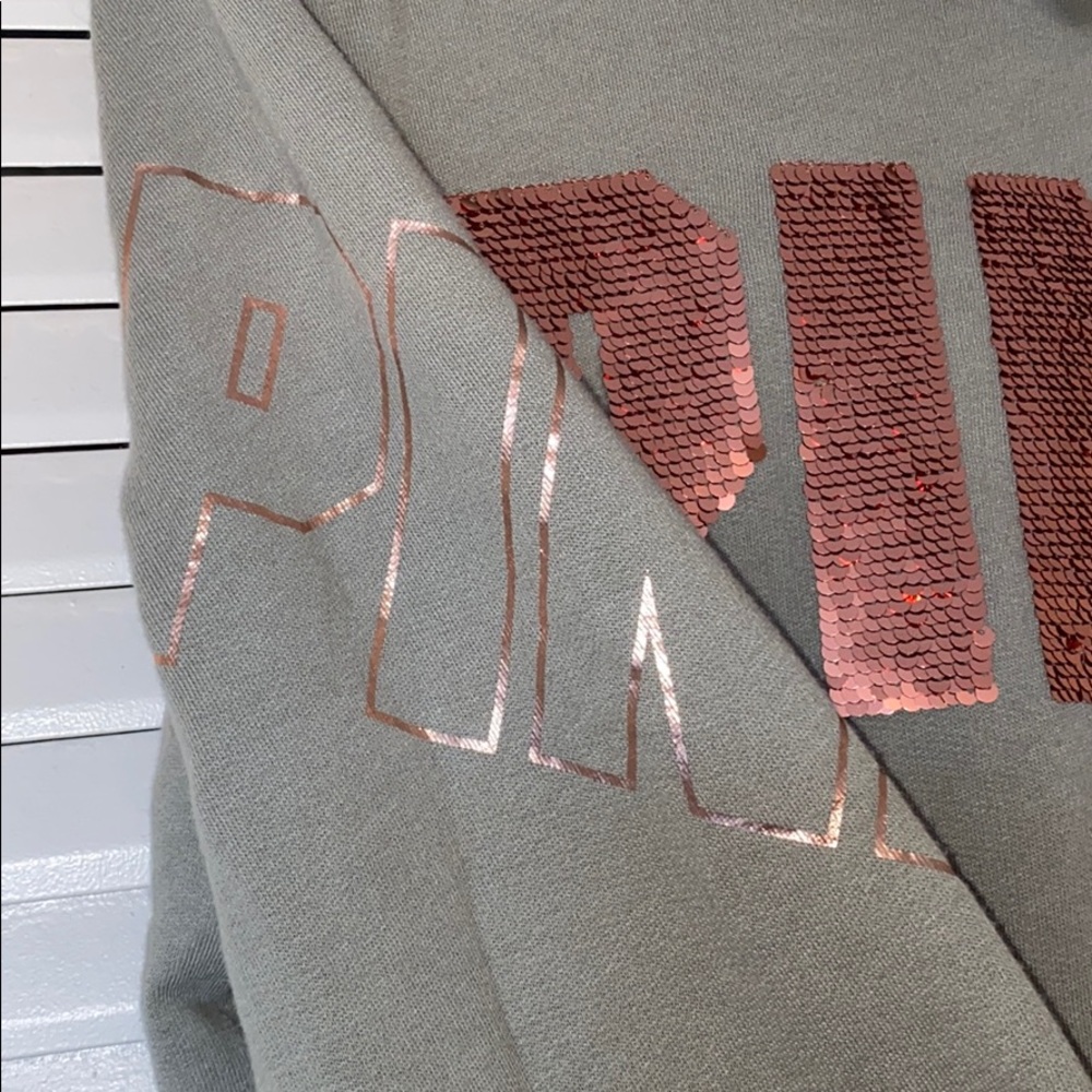 OLIVE GREEN AND ROSE GOLD “PINK” HOODIE - Picture 3 of 4